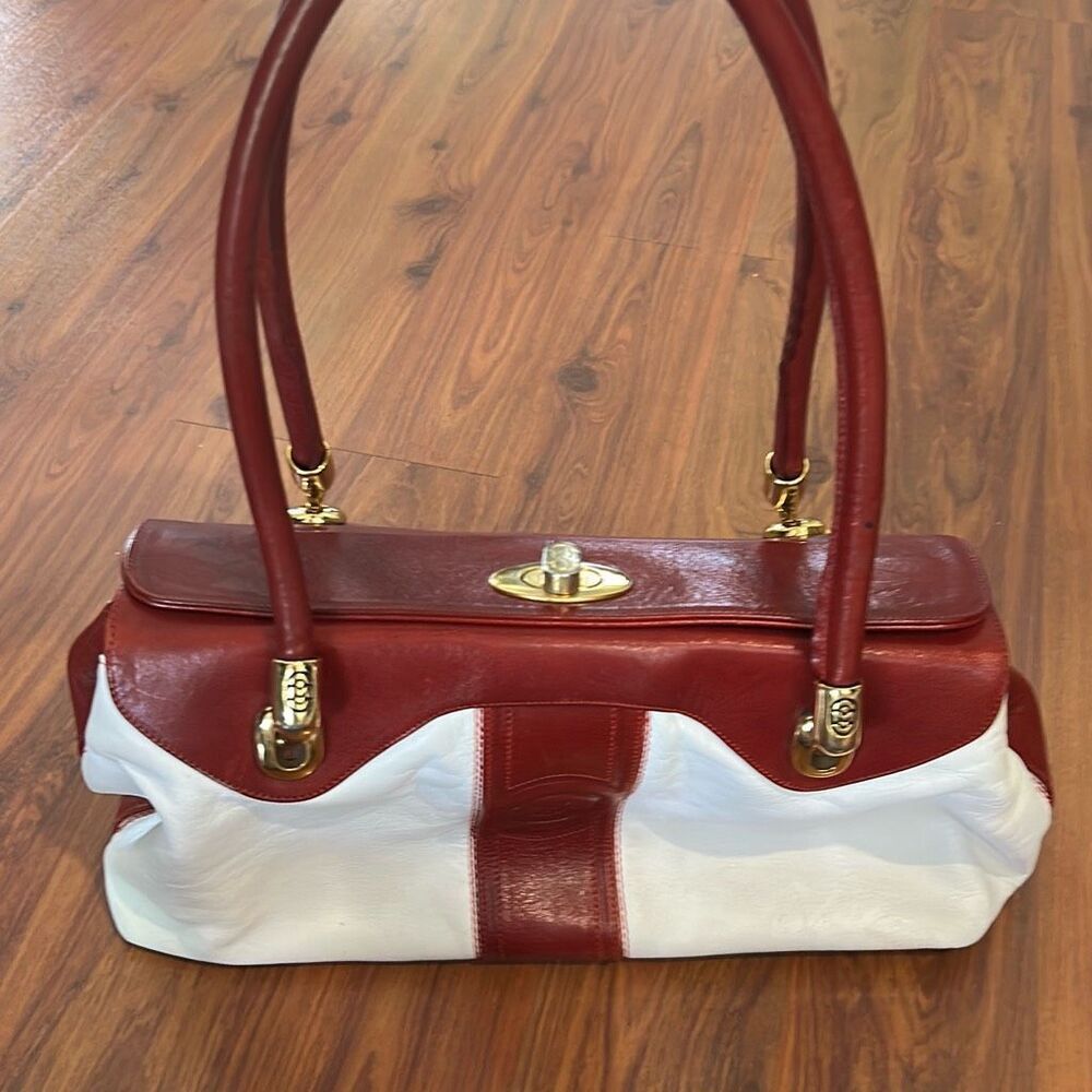 Marino Orlandi luxury red and white leather satchel handbag vintage